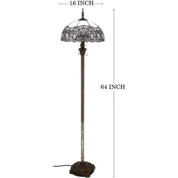 Tiffany Floor Lamp Crystal Bead White Stained Glass Standing Reading Light - Picture 5 of 7